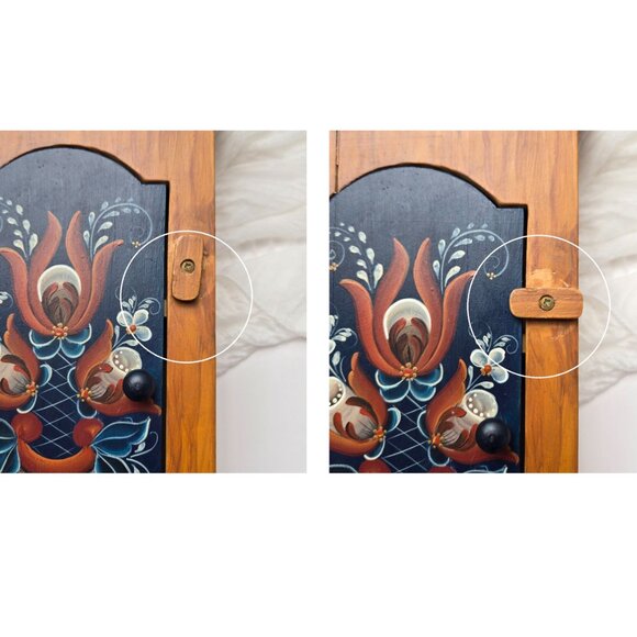 Vintage Rosemaling Hanging Wall Cabinet Signed by Aslaug - Picture 10 of 13